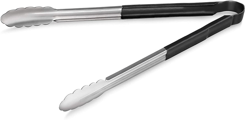 New Star Foodservice 35797 16-Inch Utility Spring Tongs, Stainless Steel, Vinyl Coated, Set of 12, Black
