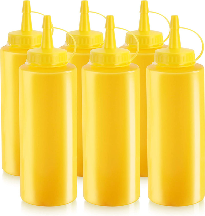 New Star Foodservice 26498 Squeeze Bottles, Plastic, 12 oz, Yellow, Pack of 6