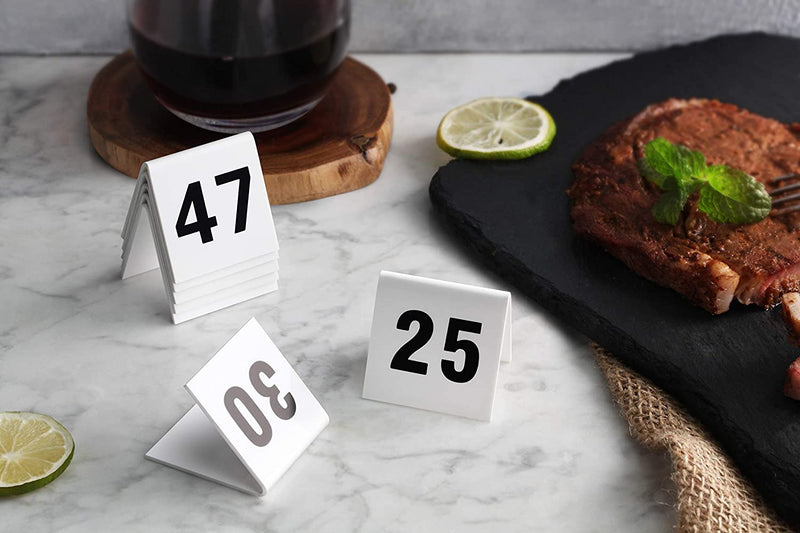 New Star Foodservice 26757 Double Side Plastic Table Number Card, 1-25, 1.7" x 2" Inch, White