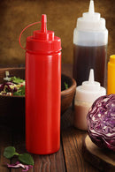 New Star Foodservice 26436 Squeeze Bottles, Plastic, Wide Mouth, 32 oz, Red, Pack of 6