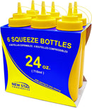 New Star Foodservice 26580 Plastic Squeeze Bottles with caps, Wide Mouth, 24 oz, Yellow, Pack of 6