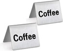 New Star Foodservice 27051 Stainless Steel Table Tent Sign, (Coffee), 2"x 2", Set of 2