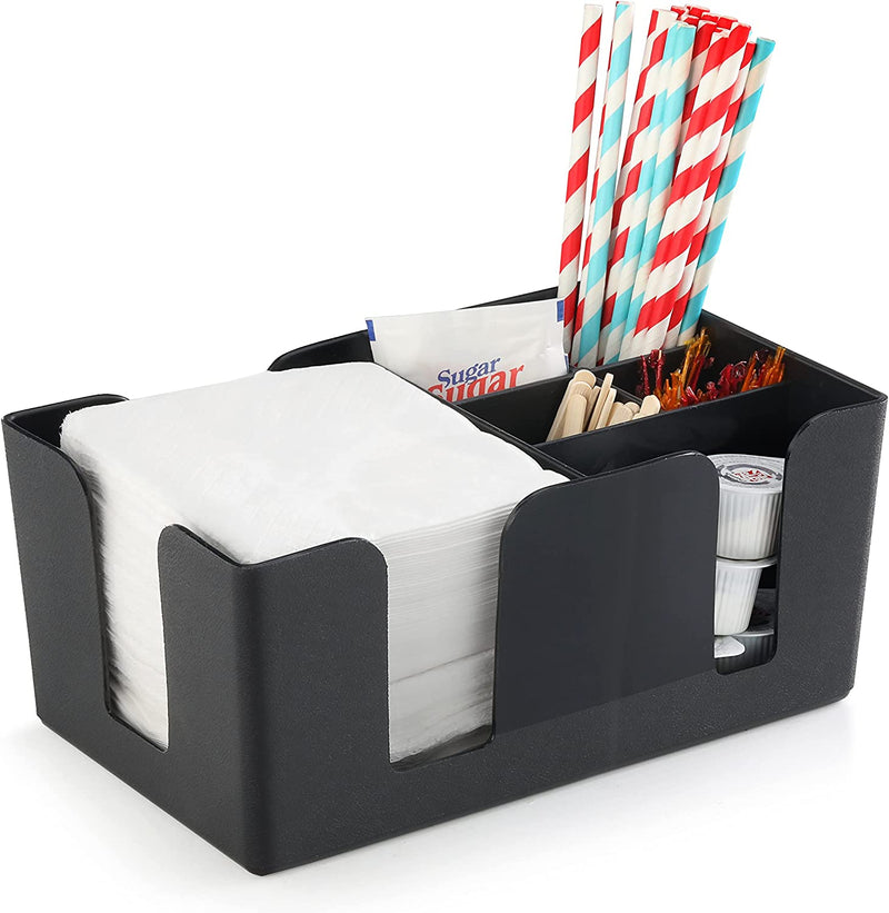 New Star Foodservice 48001 Plastic Bar Caddy Organizer with 6 Compartments, Black