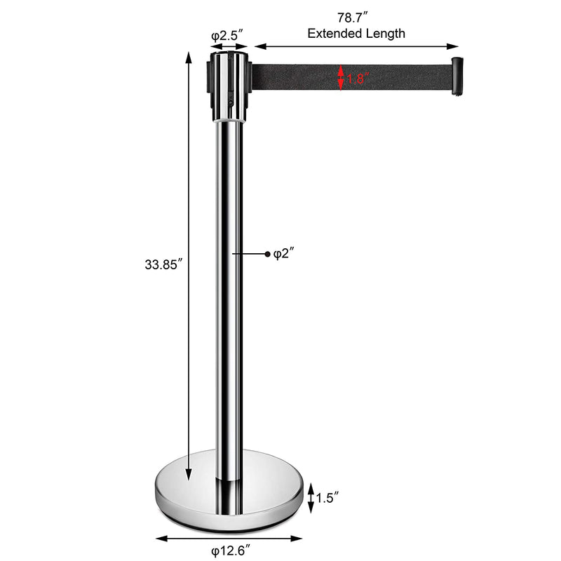 New Star Foodservice 54668 Stainless Steel Stanchion, 36-Inch Height, 6.5-Foot Retractable Belt, Set of 6