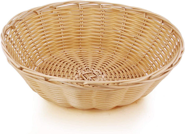 New Star Foodservice 7006940 Food Serving Baskets 9 x 2.75 inch Round, Hand Woven, Polypropylene, Set of 12, Natural