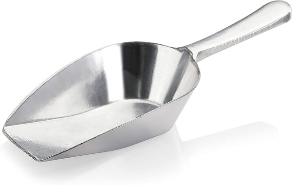 New Star Foodservice 34646 One-Piece Cast Aluminum Flat Bottom Bar Ice Flour Utility Scoop, 2-Ounce, Silver