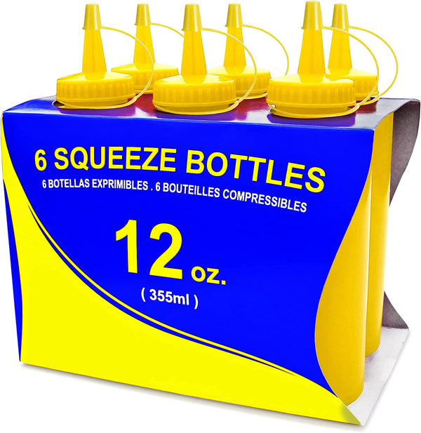 New Star Foodservice 26498 Squeeze Bottles, Plastic, 12 oz, Yellow, Pack of 6