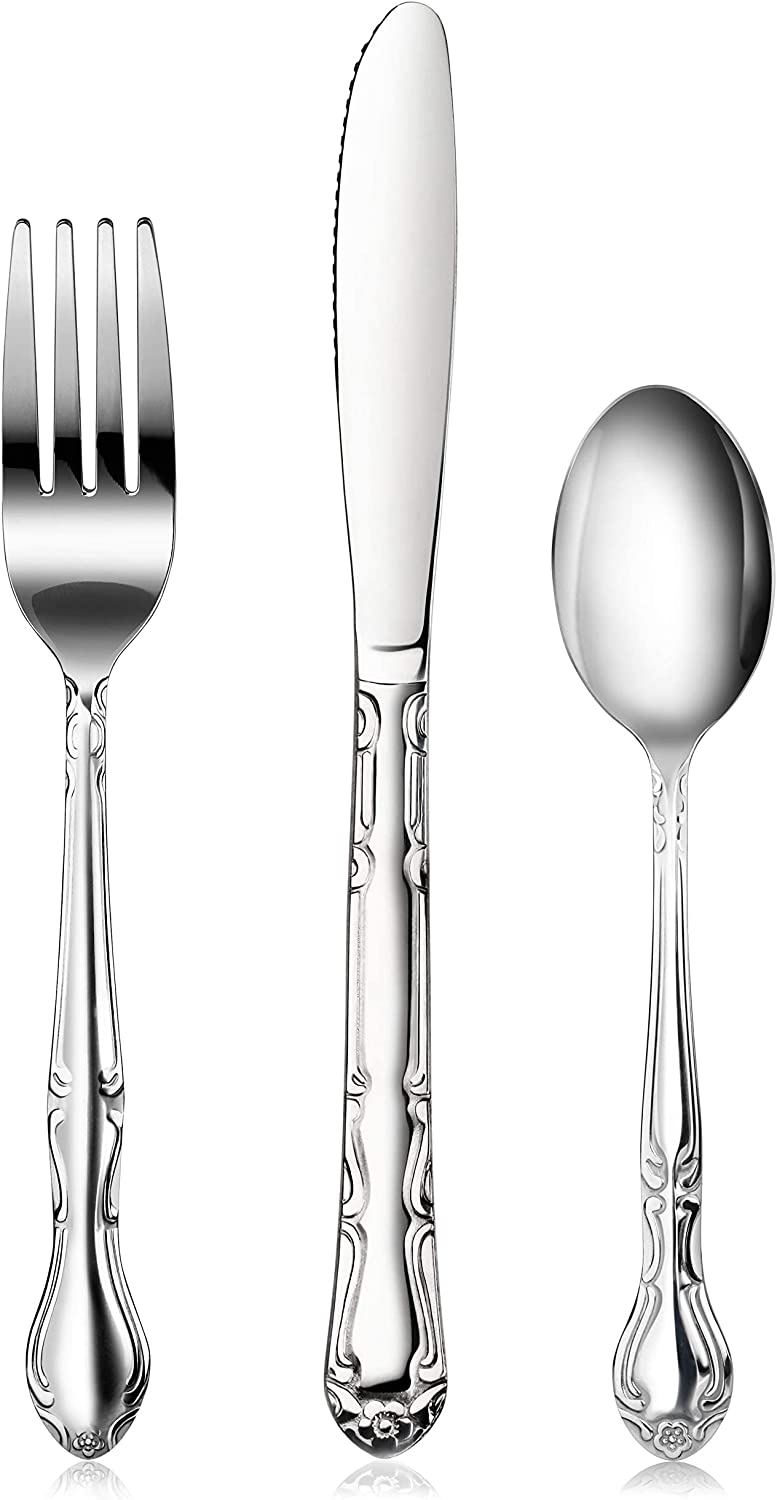 New Star Foodservice 58840 Stainless Steel Rose Pattern 3 Piece Flatware Set, Service for 12, Silver