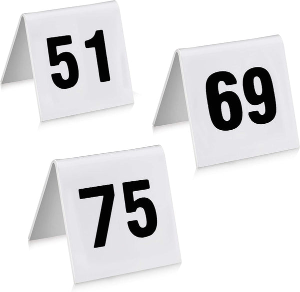 New Star Foodservice 27563 Double Sided Plastic Table Numbers, 51-75, Acrylic, White, 1.7" x 2"
