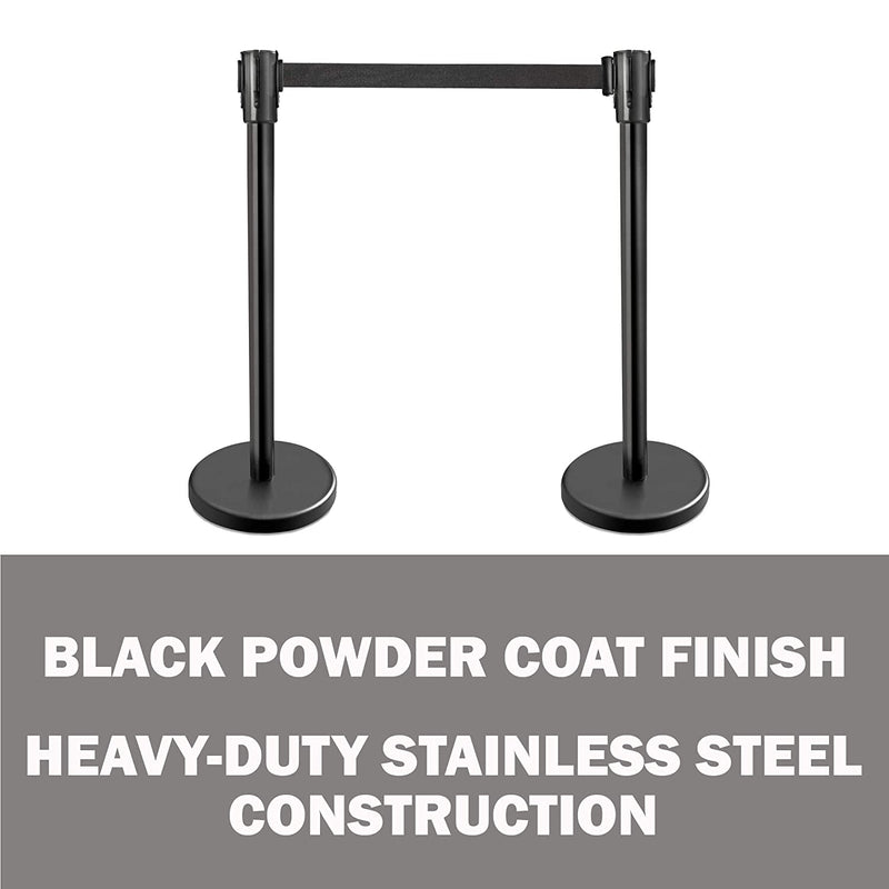 New Star Foodservice 54644 Black Powder Coated Stanchions, 36" Height, 6.5' Retractable Belt, Set of 6