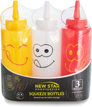 New Star Foodservice 28560 Smiley Faces Squeeze Bottle Set, Plastic, Red, Yellow, and Clear, 12 oz