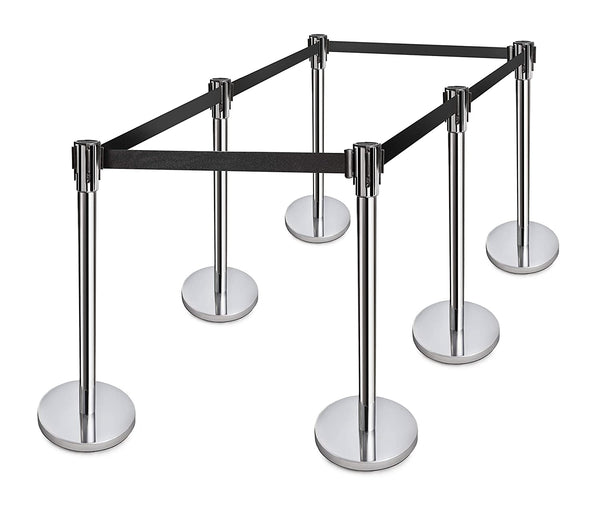 New Star Foodservice 54668 Stainless Steel Stanchion, 36-Inch Height, 6.5-Foot Retractable Belt, Set of 6