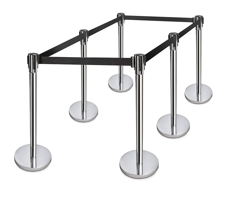 New Star Foodservice 54668 Stainless Steel Stanchion, 36-Inch Height, 6.5-Foot Retractable Belt, Set of 6