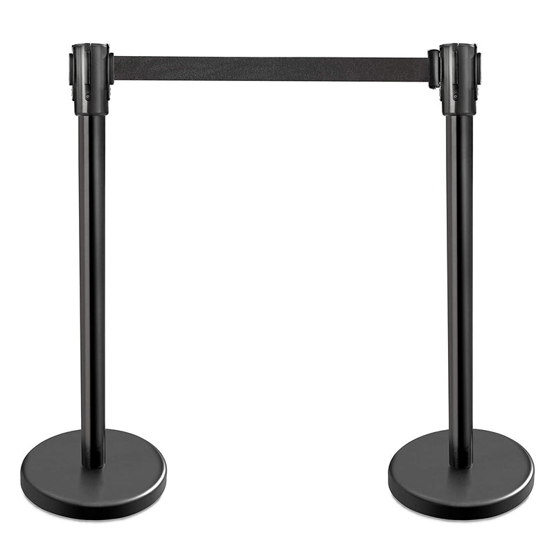 New Star Foodservice 54590 Stanchions, 36-Inch Height, 6.5-Foot Retractable Belt, Set of 2, Black Belt