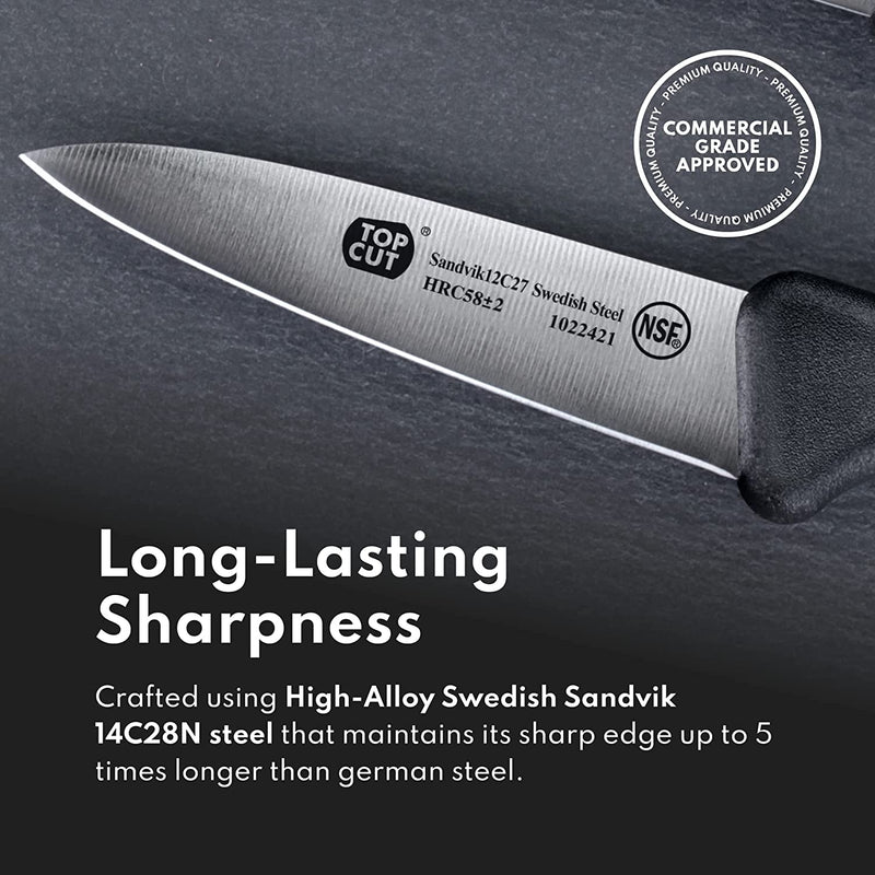 Top Cut By New Star Foodservice 1029222 Swedish Sandvik 14C28N Steel Paring Knife, 3.5"