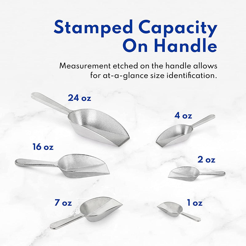 New Star Foodservice 34721 One-Piece Cast Aluminum Flat Bottom Bar Ice Flour Utility Scoop, 24-Ounce, Silver
