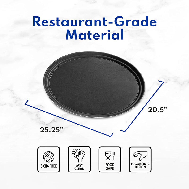 New Star Foodservice 25484 Non-Slip Tray, Plastic, Rubber Lined, Oval, 20.5 x 25.25-Inch, Brown