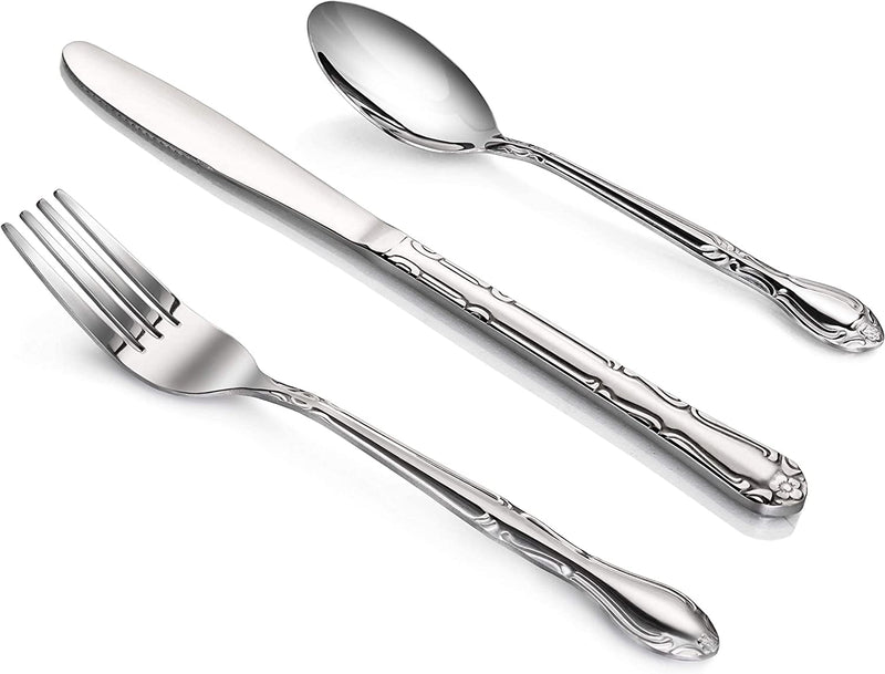 New Star Foodservice 58840 Stainless Steel Rose Pattern 3 Piece Flatware Set, Service for 12, Silver