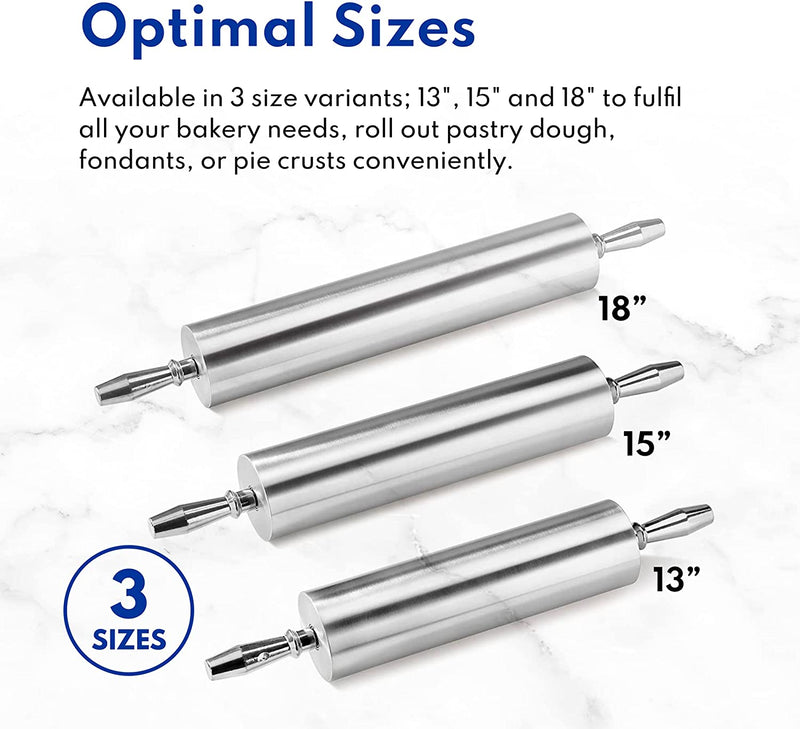 New Star Foodservice 37500 Extra Heavy Duty Restaurant Aluminum Rolling Pin, 13", Silver