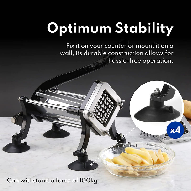 New Star Foodservice 43204 Commercial Grade French Fry Cutter with Suction Feet, 1/2 Inch and 3/8 Inch Blades, Limited Edition Black
