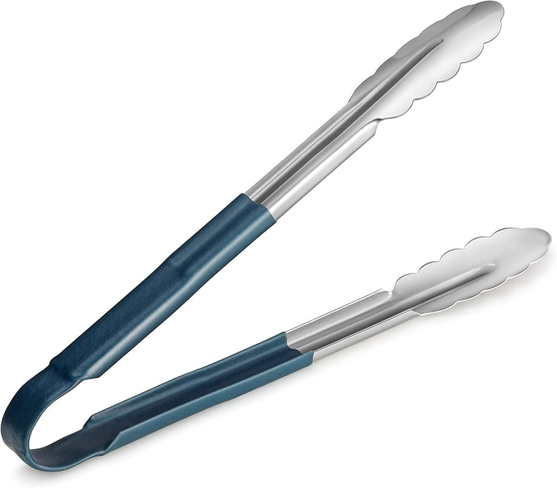 New Star Foodservice 35759 12-Inch Utility Spring Tongs, Stainless Steel, Vinyl Coated, Set of 12, Blue