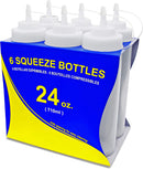 New Star Foodservice 26238 Squeeze Bottles, Plastic, Wide Mouth, 24 oz, Clear, Pack of 6