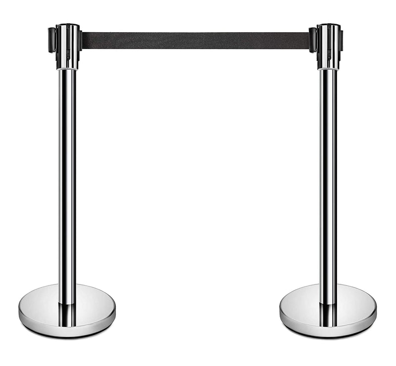 New Star Foodservice 54606 Stanchions, 36-Inch Height, 6.5-Foot Retractable Belt, Set of 2, Stainless Steel
