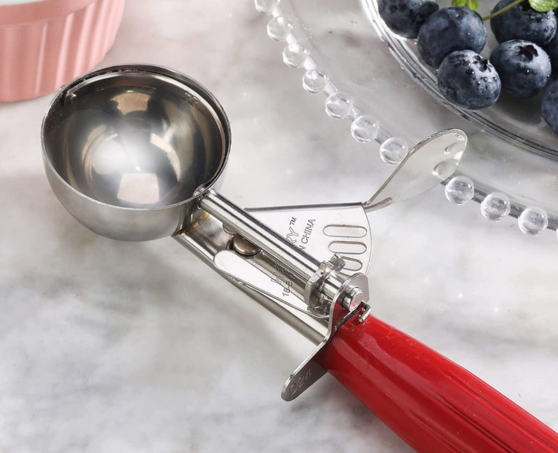 New Star Foodservice 34868 Commercial-Grade Thumb Press Food Disher / Ice Cream Scoop, 18/8 Stainless Steel, 1.75 oz, Size 24, Red