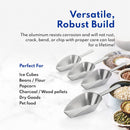 New Star Foodservice 34646 One-Piece Cast Aluminum Flat Bottom Bar Ice Flour Utility Scoop, 2-Ounce, Silver