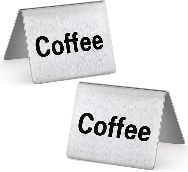 New Star Foodservice 27051 Stainless Steel Table Tent Sign, (Coffee), 2"x 2", Set of 2