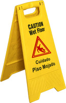 New Star Foodservice 54613 Caution Wet Floor Sign, 25-Inch, Yellow, Double-Sided, Fold Out, Bilingual