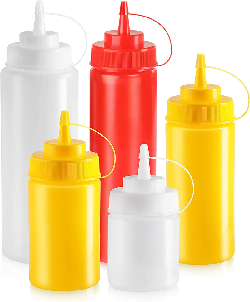 New Star Foodservice 26405 Squeeze Bottles, Plastic, Wide Mouth, 24 oz, Red, Pack of 6