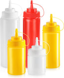 New Star Foodservice 26177 Squeeze Bottles, Plastic, Wide Mouth with Caps, 16 oz, Clear, Pack of 6