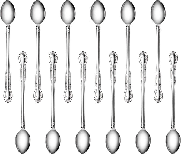 New Star Foodservice 58765 Stainless Steel Rose Pattern Iced Teaspoon 7.7-Inch Set of 12
