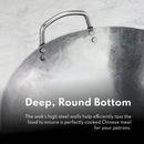 New Star Foodservice 1028720 Carbon Steel Pow Wok Set with Wood and Steel Helper Handle, Hand Hammered, Includes 14" Round Bottom Wok, Wok Rack/Ring, and Spatula (Hand Wash Recomended)