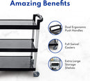 New Star Foodservice 54569 350-Pound Plastic 3-Tier Utility Bus Cart with Locking Casters, 42.5 "x19.5" x 38.5", Gray