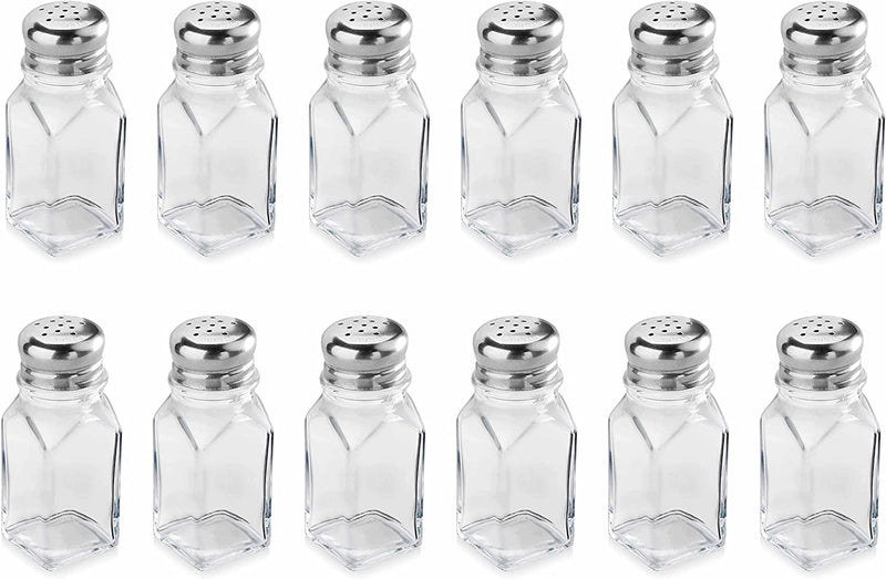 New Star Foodservice 22100 Glass Salt and Pepper Shaker with Stainless Steel Mushroom Top, Square, 2-Ounce, Set of 12