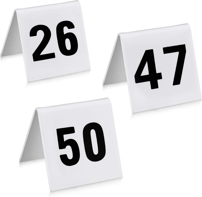 New Star Foodservice 26764 Double Sided Plastic Table Numbers, 26-50, Acrylic, White, 1.7" x 2"