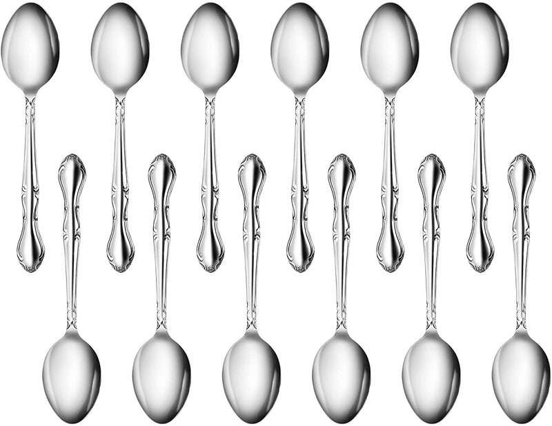 New Star Foodservice 58703 Rose Pattern, 18/0 Stainless Steel, Dinner Spoon, 7-Inch, Set of 12