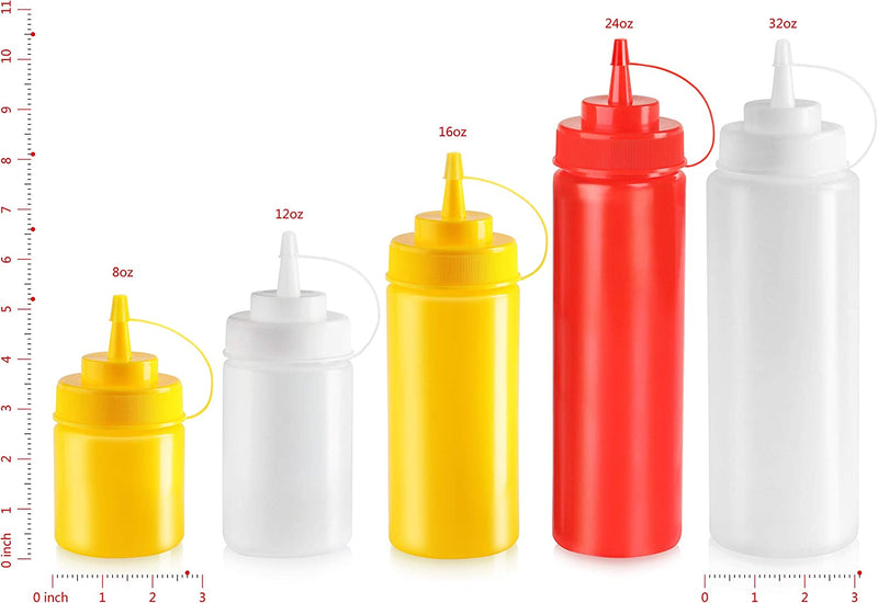 New Star Foodservice 26405 Squeeze Bottles, Plastic, Wide Mouth, 24 oz, Red, Pack of 6