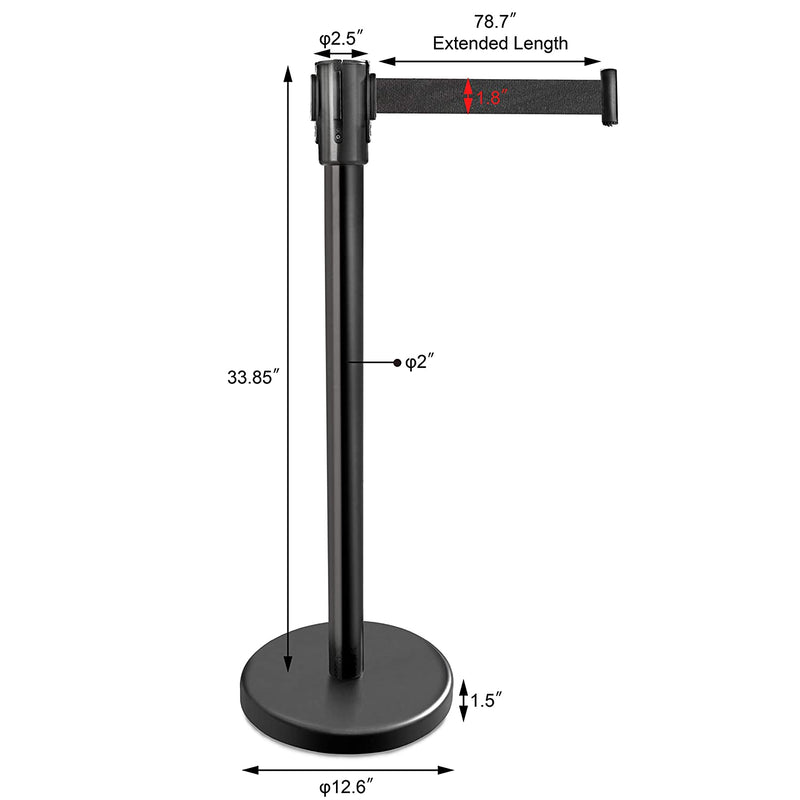 New Star Foodservice 54644 Black Powder Coated Stanchions, 36" Height, 6.5' Retractable Belt, Set of 6