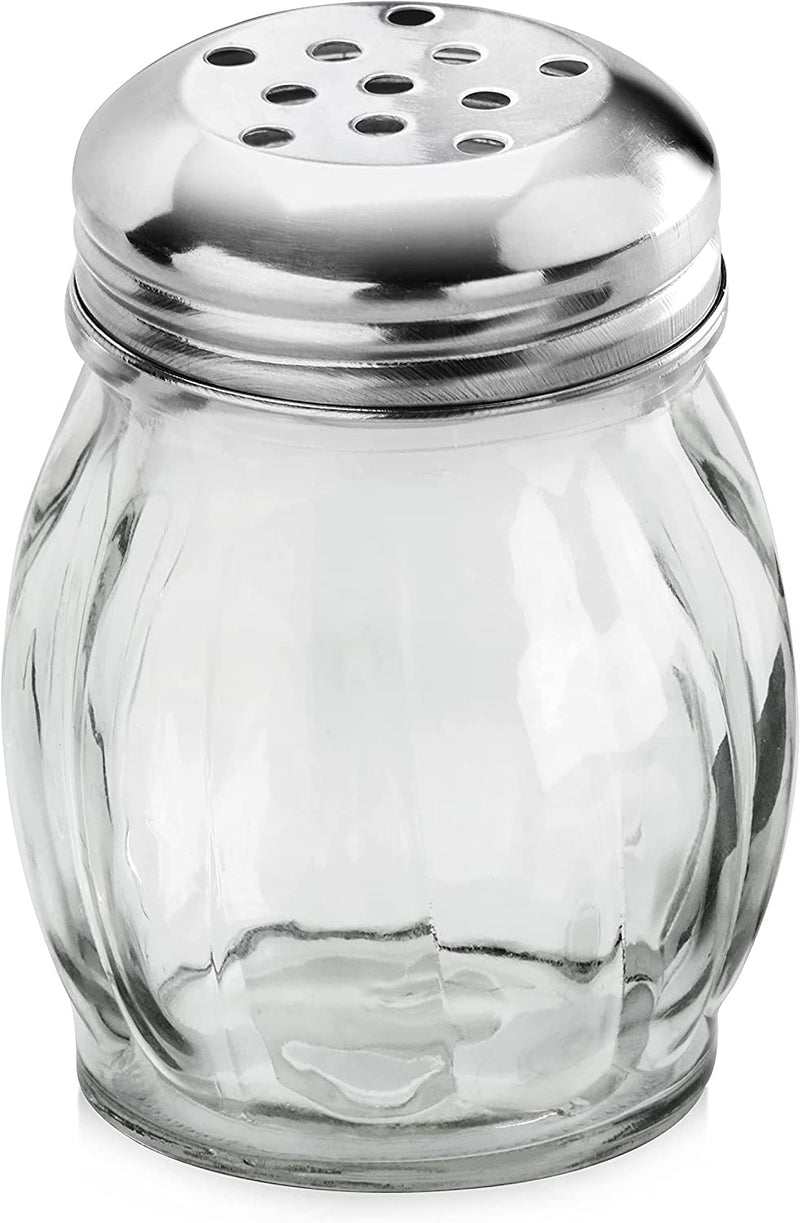 New Star Foodservice 22377 Glass Swirl Cheese Shaker with Stainless Steel Perforated Top, 6-Ounce, Set of 12