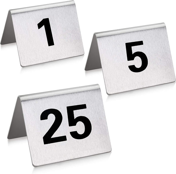 New Star Foodservice 27617 Stainless Steel Tent Style Table Number Card, #1-25, 1.5" x 2" Inch