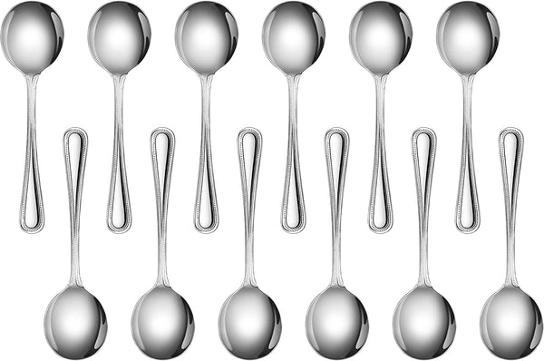 New Star Foodservice 58567 Bead Pattern, 18/0 Stainless Steel, Bouillon Spoon 6.3-Inch, Set of 12