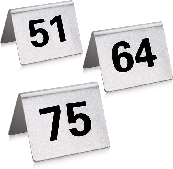 New Star Foodservice 27648 Stainless Steel Tent Style Table Number Card, #51-75, 1.5" x 2" Inch