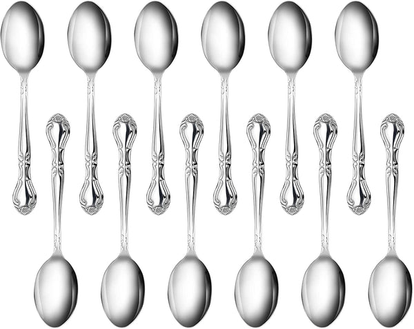 New Star Foodservice 58727 Rose Pattern, 18/0 Stainless Steel, Teaspoon, 6.2-Inch, Set of 12