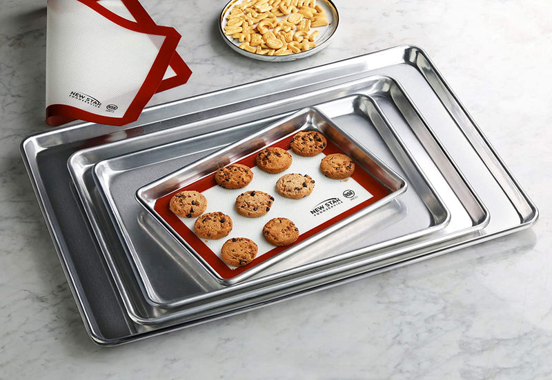 New Star Foodservice 36695 Commercial-Grade 12-Gauge Aluminum Open Bead Sheet Pan/Bun Pan, 18" L x 26" W x 1" H (Full Size) Pack of 12 | Measure Oven (Recommended)