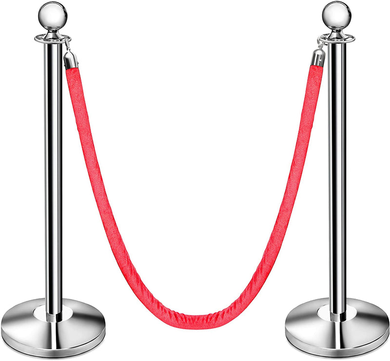 New Star Foodservice 54767 Red Velvet Stanchion Rope with Chrome Plated Hooks, 79.5-Inch, Set of 2