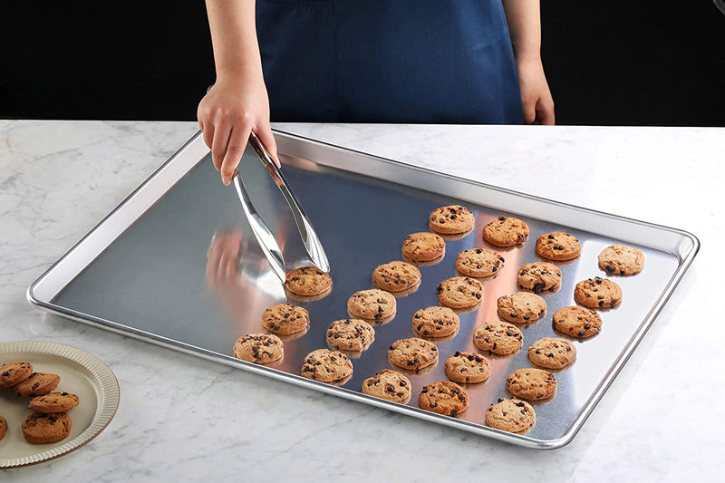 New Star Foodservice 36695 Commercial-Grade 12-Gauge Aluminum Open Bead Sheet Pan/Bun Pan, 18" L x 26" W x 1" H (Full Size) Pack of 12 | Measure Oven (Recommended)