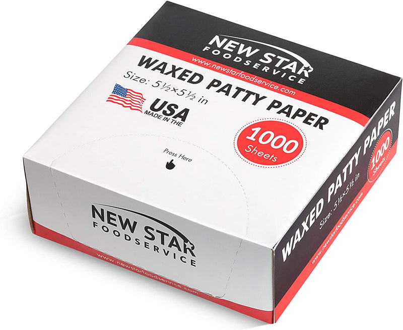 New Star Foodservice 1029048 Non-Stick Wax Patty Paper, 5.5" x 5.5", Set of 1000, Made in USA